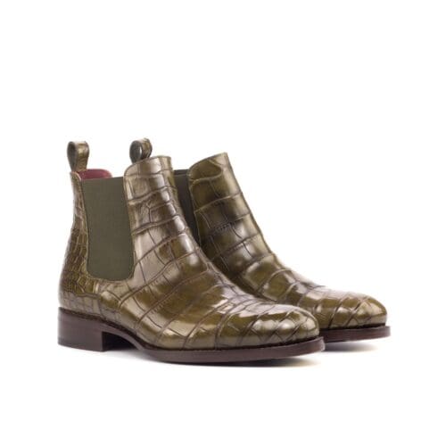 Olijfgroene Tudor classic chelsea boots in krokodillenleer
