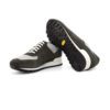 Sneaker Loxley in antraciet en licht grijs suède, zwarte bibram zool, witte veter.