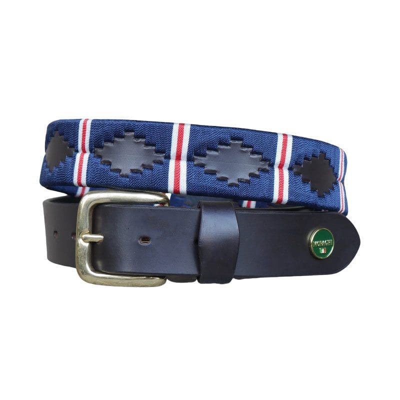 Voetganger toelage Boren MORAGHI | Polo riem Banda | Navy, rood en wit waxkoord