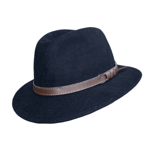 Zwarte fedora hoed met bruin glad leren band