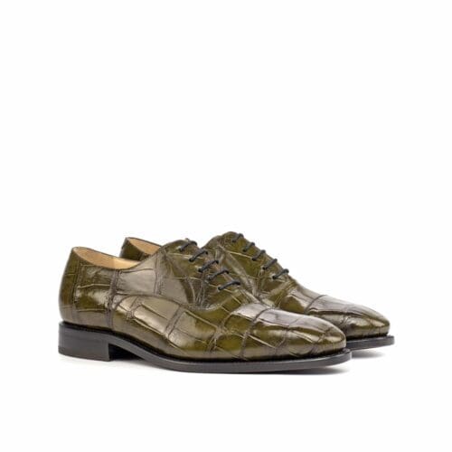 Blenheim Oxford toe cap in olijfgroen krokodillenleer.