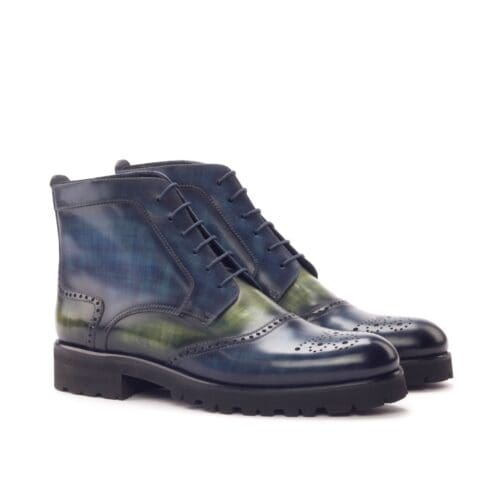 navy en groen patina brogue boots