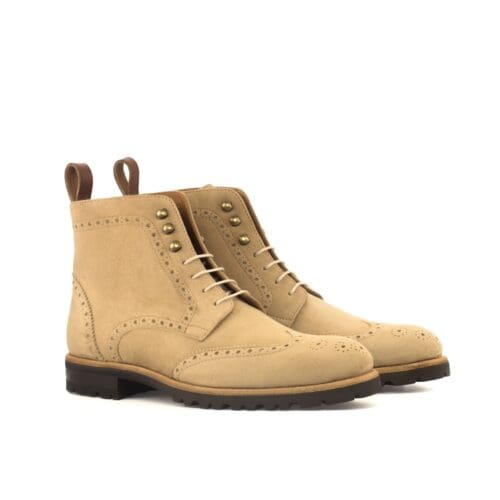 beige suede full brogue enkellaarzen