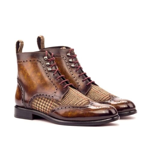 handgevormd patina met tweed full brogue veterlaars voor dames