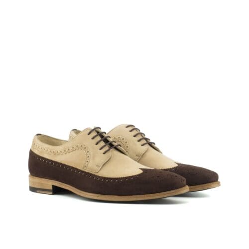 long wing Blucher met bruin en taupe suede