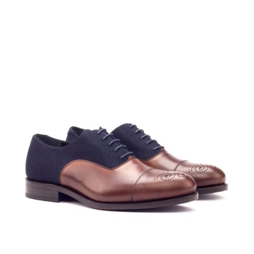 oxford toe cap mediu bruin leer en navy flanel