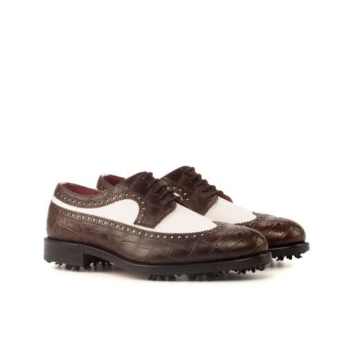 Bruin met wit lederen blucher golfschoenen