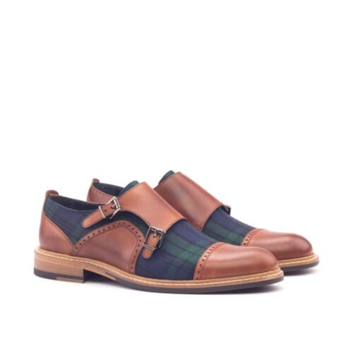 blackwatch met cognac kalfsleer double monk damesschoen