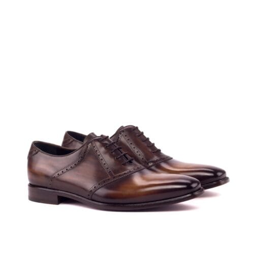 Kalfsleren saddle herenschoenen in een hand geverfd bruin patina