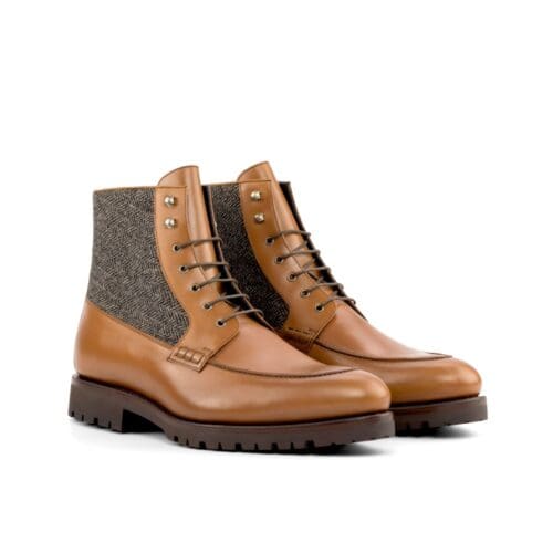mocassin laars in combinatie bruin kalfsleer en herringbone black