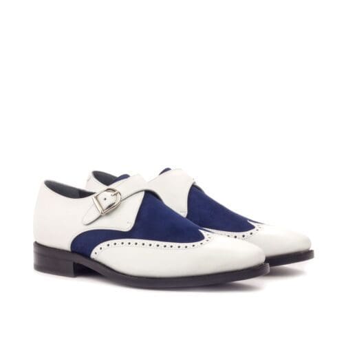 singel monk in navy en wit suede