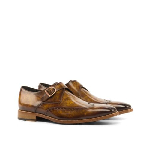 Single monk herenschoenen in een hand geverfd cognac patina