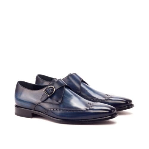 Single monk kalfsleren herenschoenen in een hand geverfd denim patina