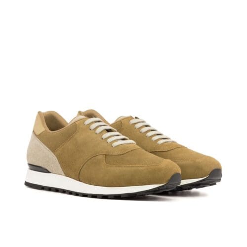 jogger in ice linnen en zandkleurig suede