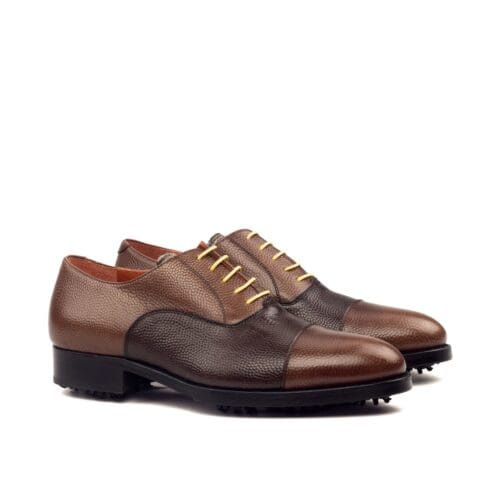 Twee kleuren bruin pebble kalfsleren golf schoenen