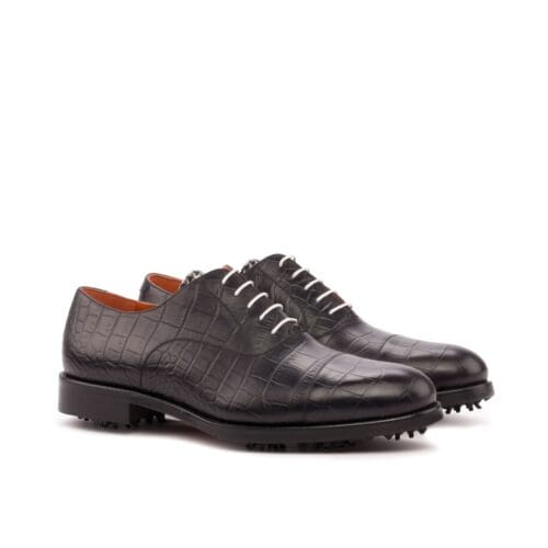 Zwart croco kalfsleren golfschoenen