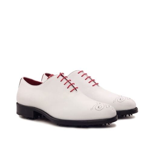 Wit kalfsleren golf schoenen whole cut met brogues neus