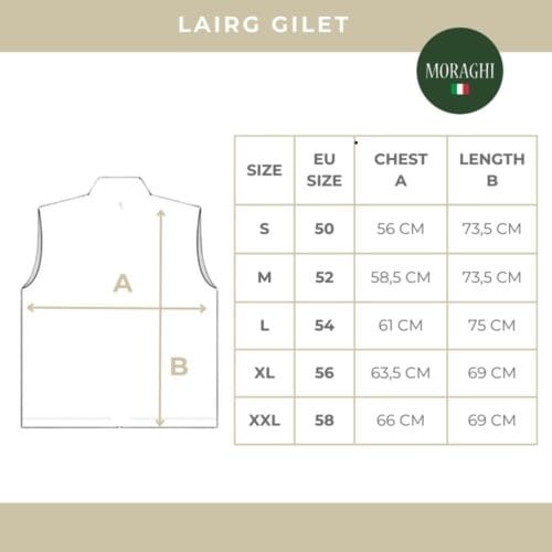 Maattabel heren tweed bodywarmer Lairg