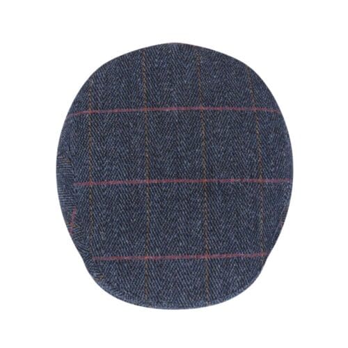 blauwe tweed flat cap van boven af