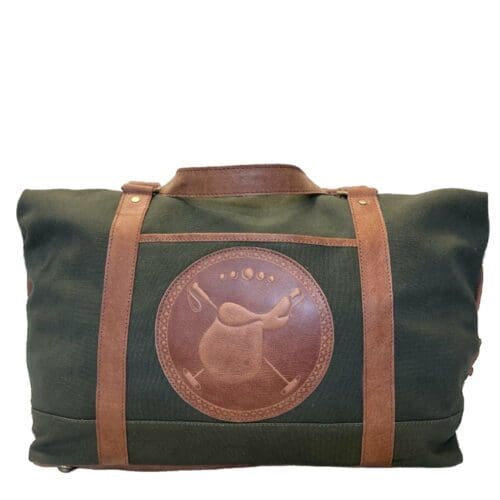 Olijfgroene canvas duffle bag met leren accenten
