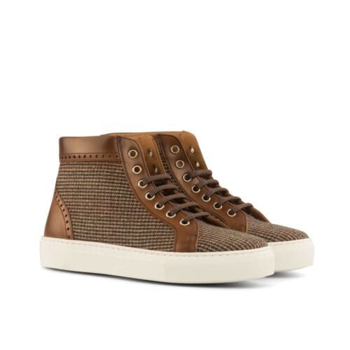 Hoge dames sneaker in bruin twee met bruin kalfsleer