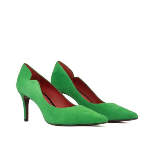 groen suede pump met hoge dunne hak