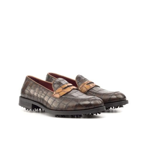 Carnegie loafer golfschoenen met maskertje in twee kleuren kalfsleer met crocoprint.