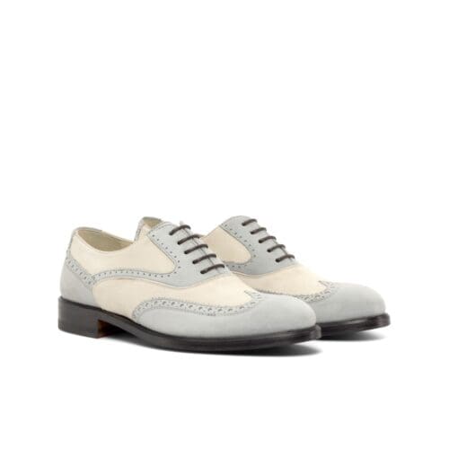 full brogue in grijs en ivoor kleurig suede