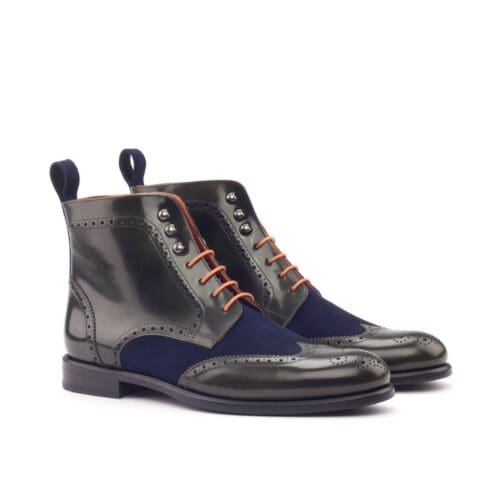 Zwart leer met blauw suede enkellaarsjes