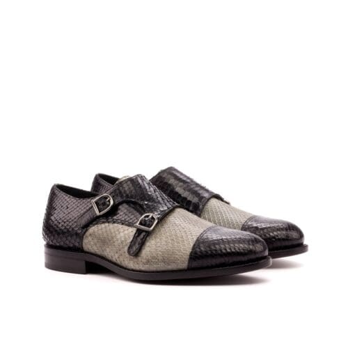 Zwart met grijs python leren double monk herenschoenen