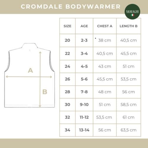 Maattabel kinder bodywarmer