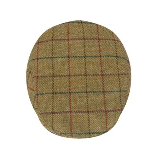 beige tweed flap cap van bovenaf