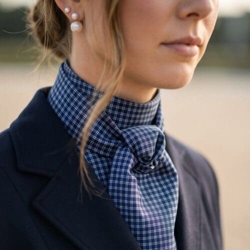 Donkerblauwe plastron met check in wit