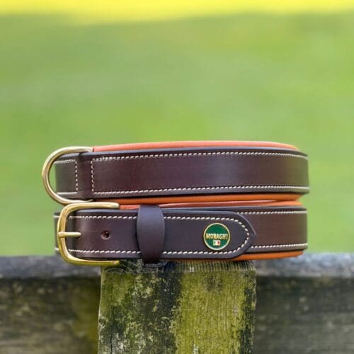 Donkerbruin leren gevoerde halsband
