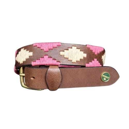 Lichtbruine poloriem met wasgaren in rose en beige